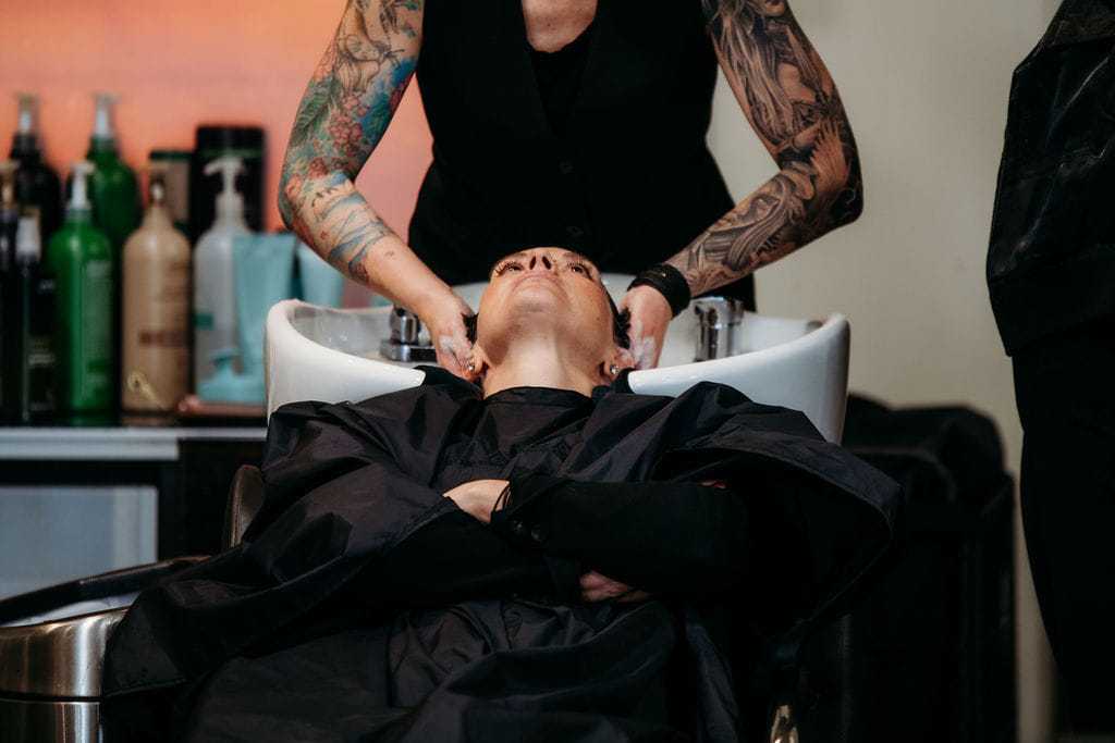 getting hair washed
